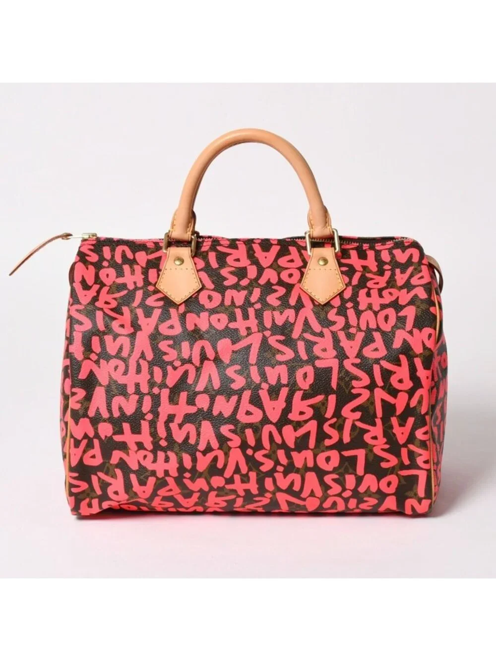 Louis Vuitton Monogram Graffiti Speedy 30 Handbag Pink Vachetta Leather
